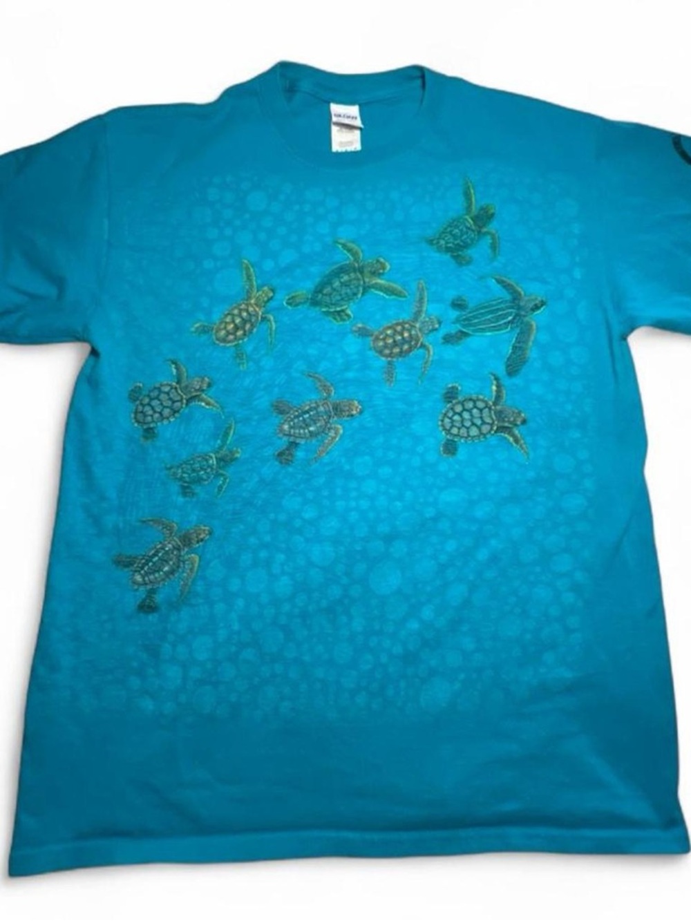 Gildan Vintage Bright Teal Turtle Crew Neck T‑Shirt